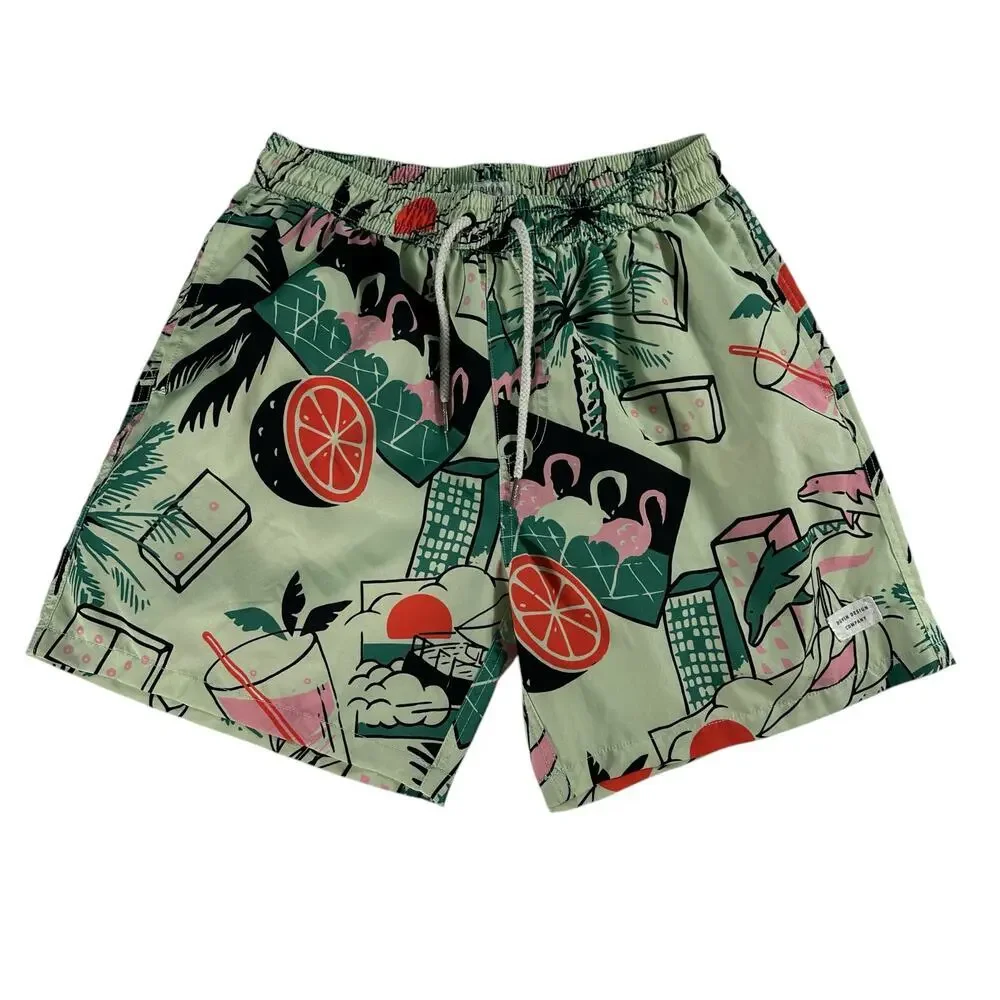 DUVIN Swim Shorts Trunks Tropical Florida Vacation Flamingo Green 26‎ Waist